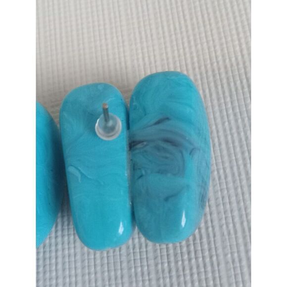 Chunky Blue Marbled Swirl Acrylic Post Backs Statement Style Fashion Earrings - Picture 6 of 9